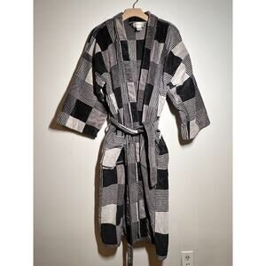VTG Christian Dior Men's EUC Black/Gray Patchwork Terry Belted Robe One Size